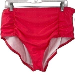 NWT Island Rays 2X Swimsuit Bottoms pink Polkadots High Waist High Cut Leg